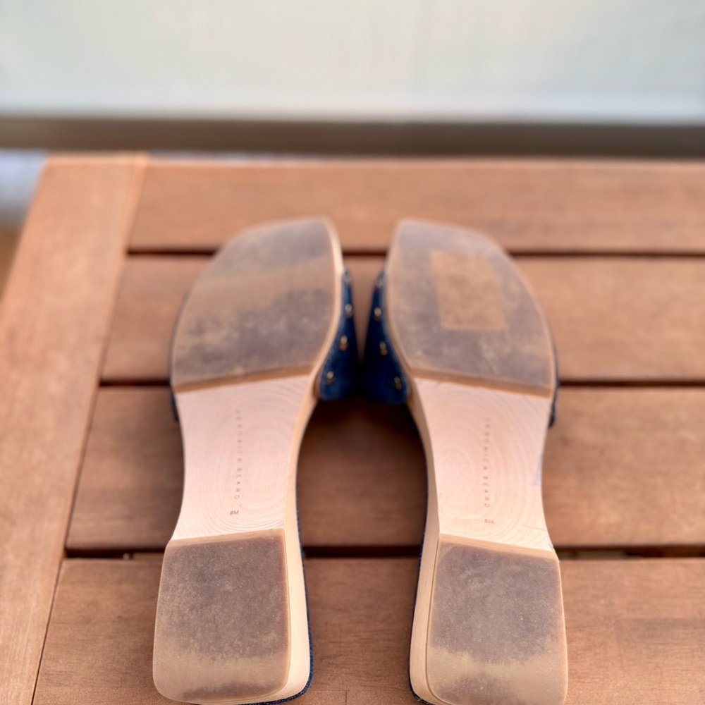 Veronica Beard Denim Buckle Slide Mules in Blue - Picture 4 of 4
